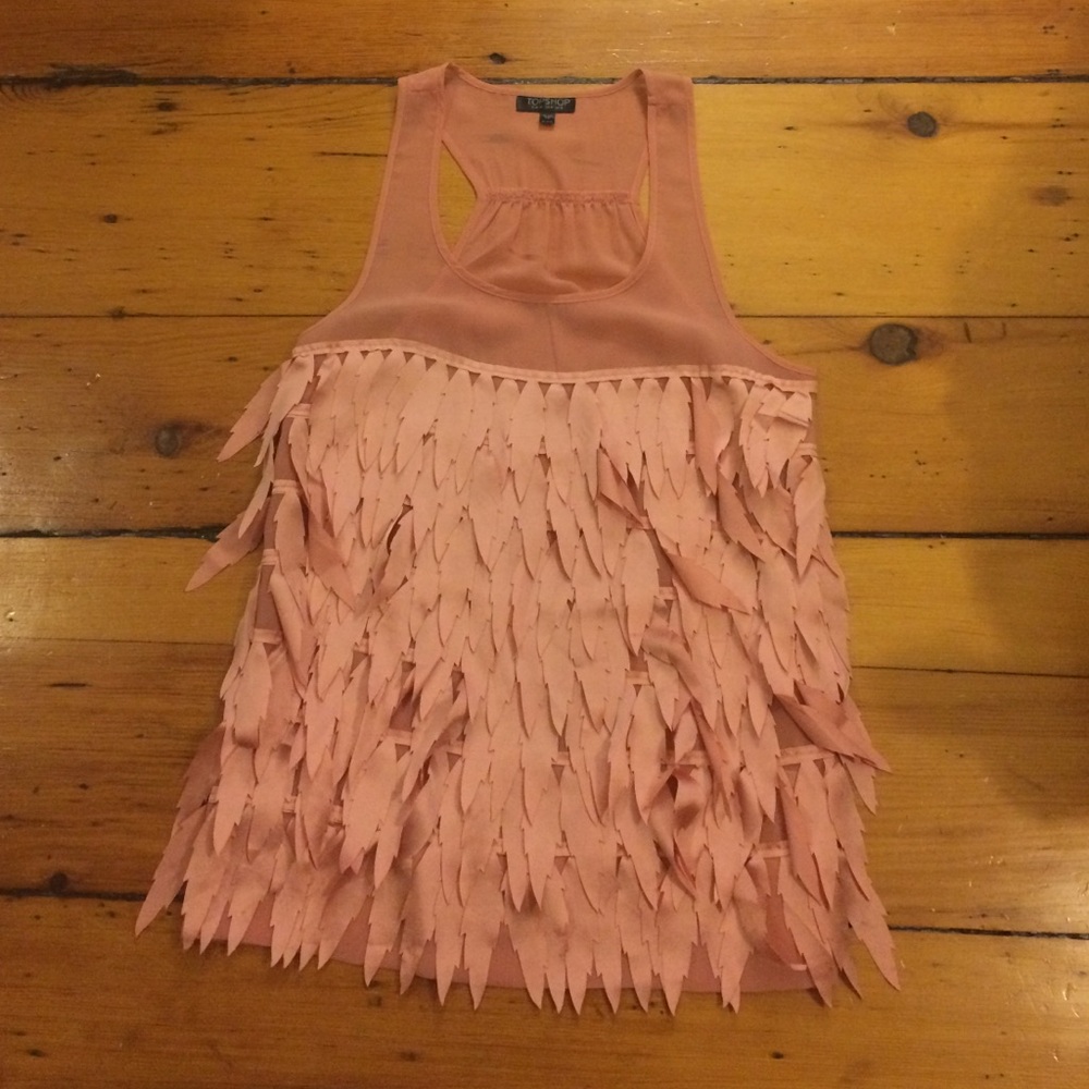 Topshop Dusty Pink Chiffon Feather Silk Tank